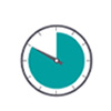 A white background with a grey and aqua clock